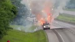 Watch: Truck carrying fireworks catches fire, sparking spectacular display