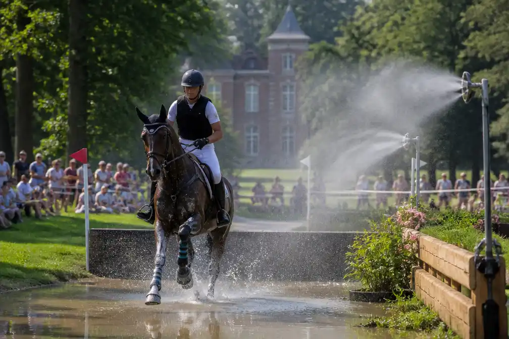 L'Equino in Nokere lokt volk: watermist koelt paarden af tijdens hitte
