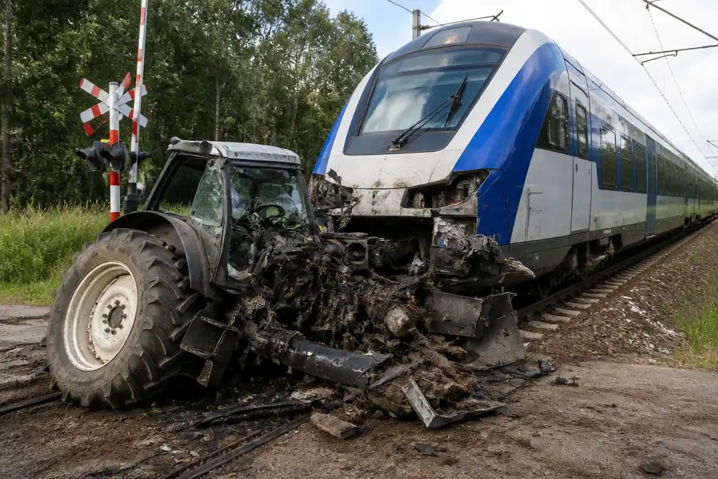 Trein ramt trekker op Poolse overweg; geen gewonden