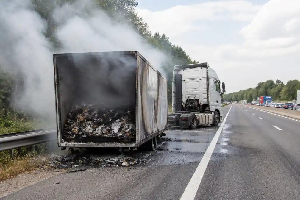 Brand in oplegger op A2 bij Weert: weg afgesloten, file richting Eindhoven