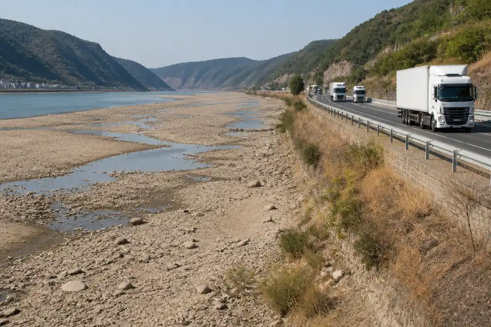 Rijn in Duitsland bijna droog; vrachtwagens moeten ook op zondag rijden