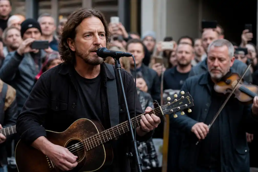 Eddie Vedder eert overleden Glen Hansard met straatoptreden in Dublin