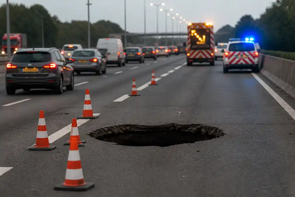 Diep gat verspert drie rijstroken op Antwerpse Ring bij Merksem