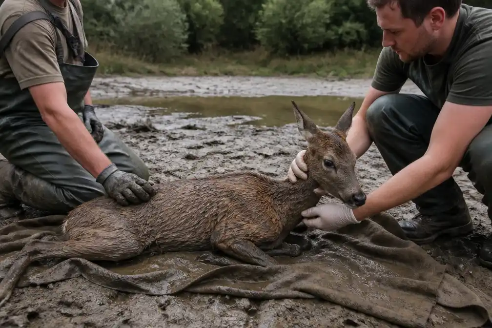Ree sterft na redding uit opgedroogde vijver in Diest door aanhoudende droogte