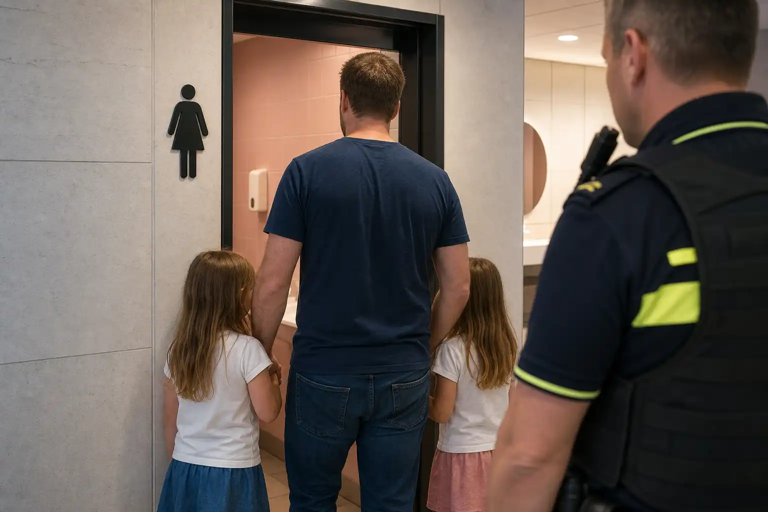 Amerikaanse vader met dochters in vrouwentoilet veroorzaakt paniek, expert duidt etiquette