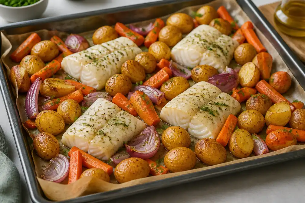 Traybake met kabeljauw en masalakrieltjes: recept in 15 minuten de oven in op 16 augustus 2026
