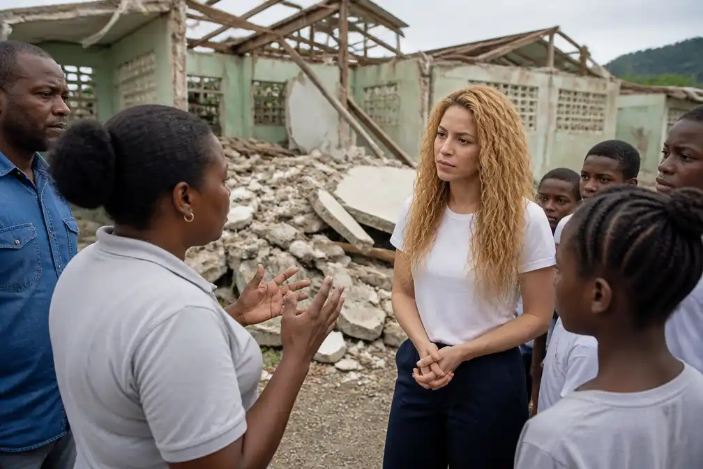 Shakira bezoekt aardbevingsgebied Colombia en belooft tien scholen in Quibdó