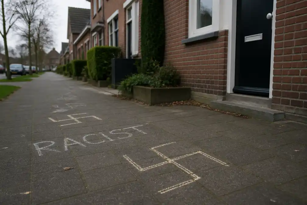 Hakenkruizen en leuzen bij woningen van tegenstanders azc in Engelen