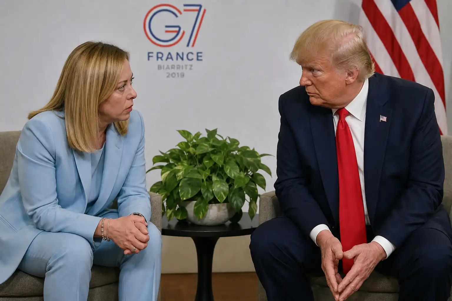 Italiaanse Meloni ontkent bewering Trump dat ze om foto smeekte op G7
