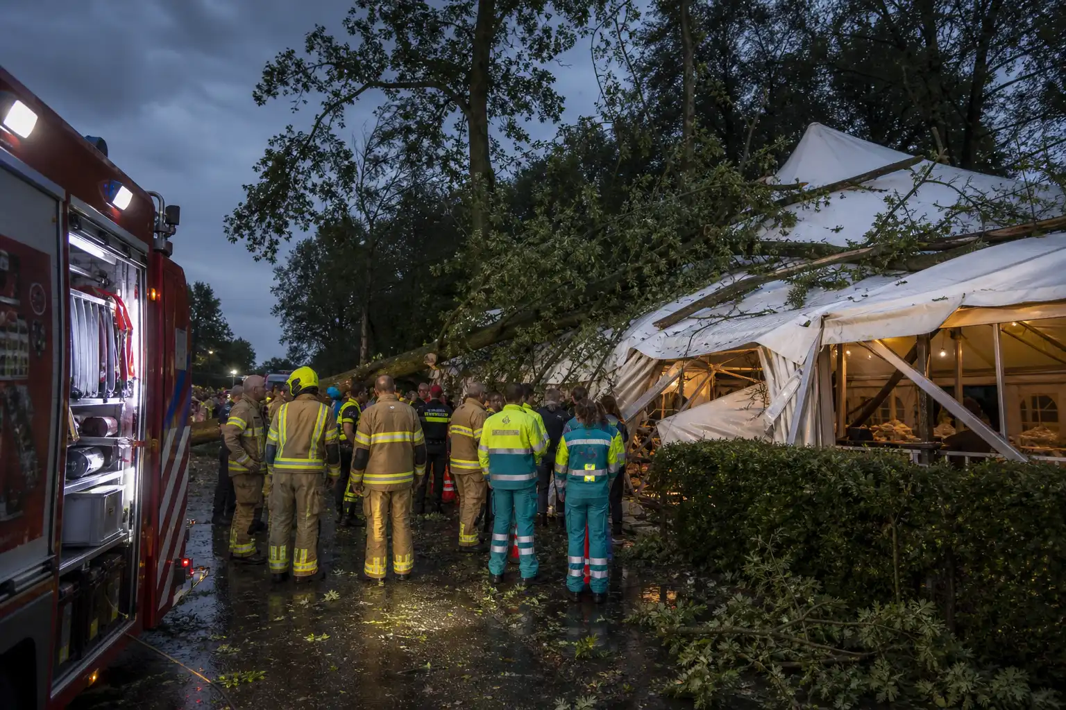 Bomen vallen op bruiloftstent in Hollandscheveld: meerdere gewonden na noodweer