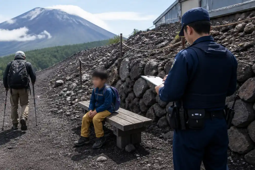 Vader berispt na achterlaten van zoon (7) op de berg Fuji om door te klimmen