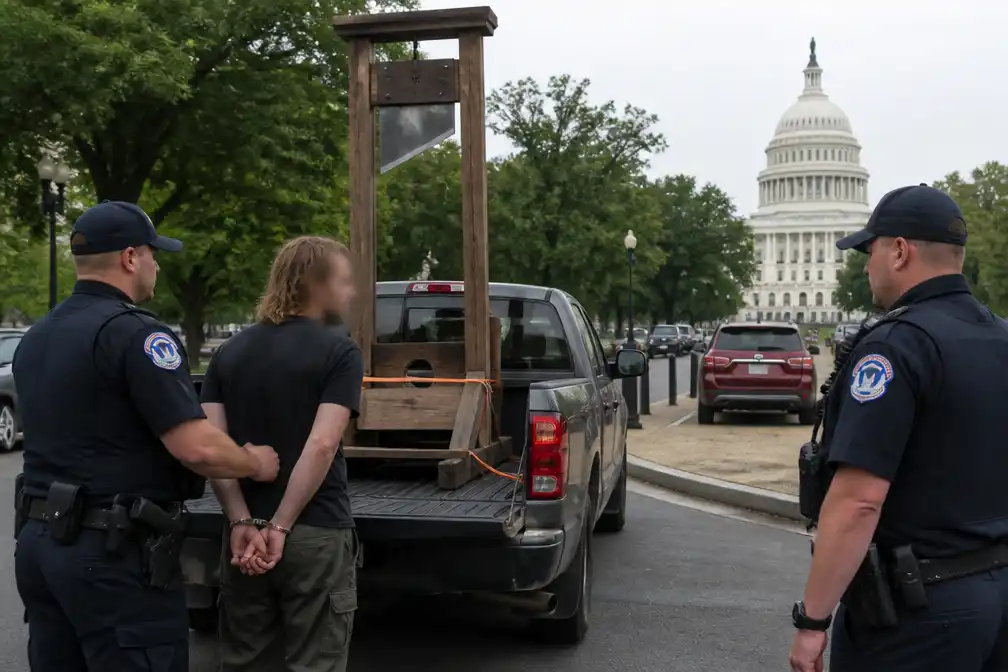 Capitoolpolitie arresteert man met guillotine op pick-uptruck in Washington
