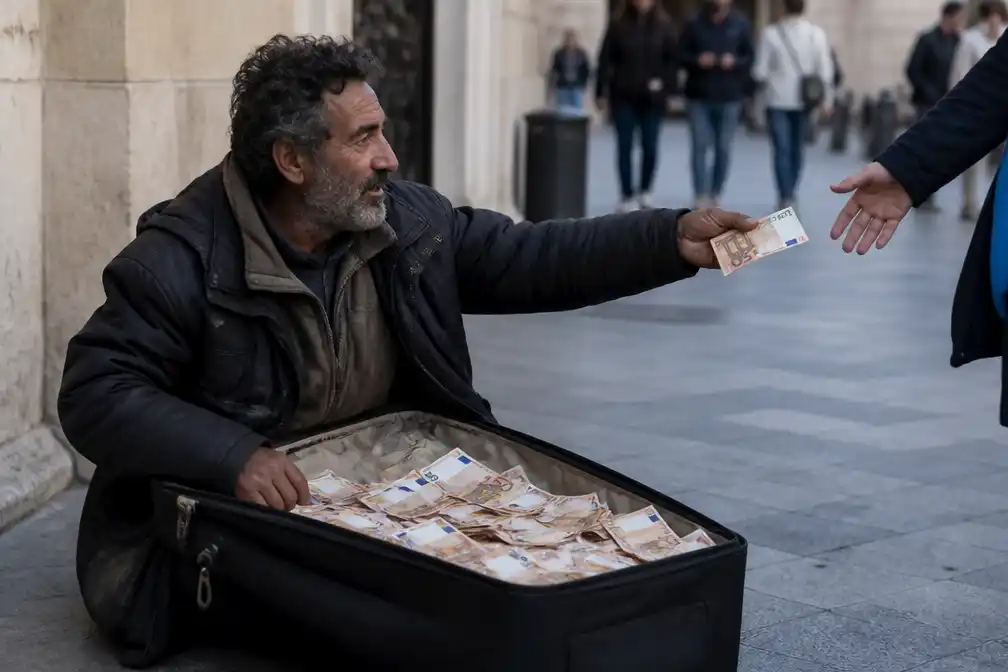 Dakloze man deelt in Belluno biljetten van 50 euro uit uit koffer vol geld