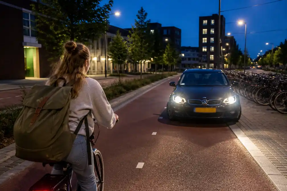 Auto op fietspad onderbreekt fietstocht van Utrechtse student Liv tijdens UITweek