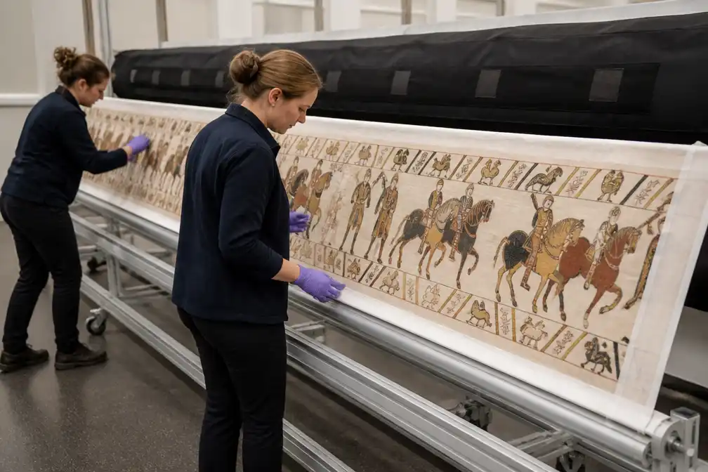 Tapijt van Bayeux overleeft overplaatsing naar VK met twee gebroken draadjes