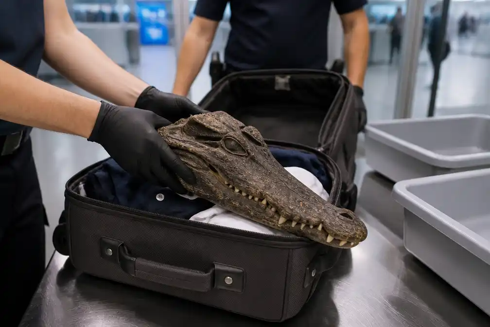 Italiaan betrapt met krokodillenkop in koffer op luchthaven Turijn