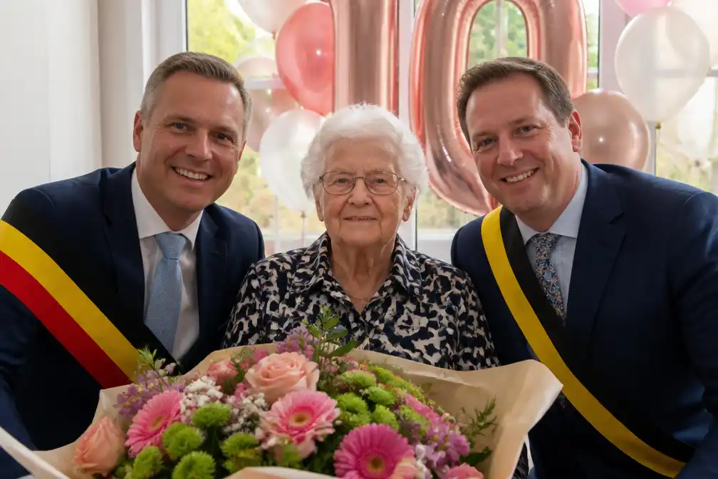 Twee burgemeesters zetten honderdjarige Cornelia Segers in de bloemen in Beerse en Turnhout