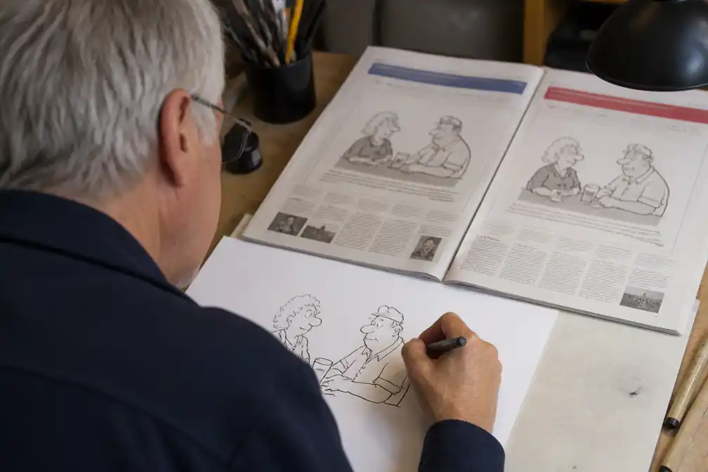 Cartoon Toos en Henk van Paul Kusters op 16 september 2026 in De Limburger en Haarlems Dagblad