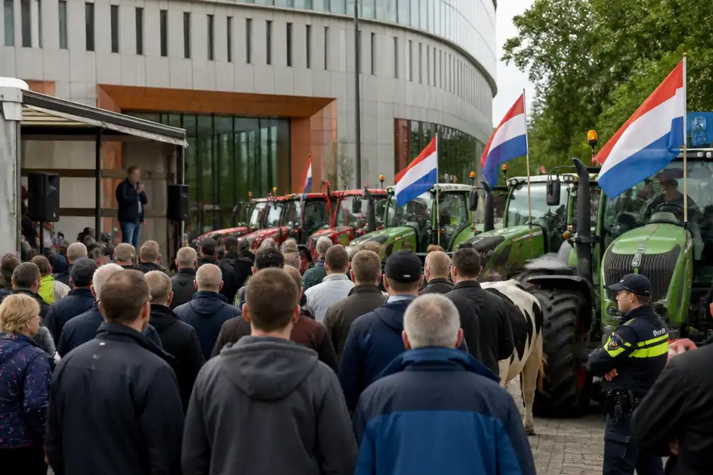Boeren protesteren bij provinciehuis Gelderland in Arnhem tegen stikstofplannen