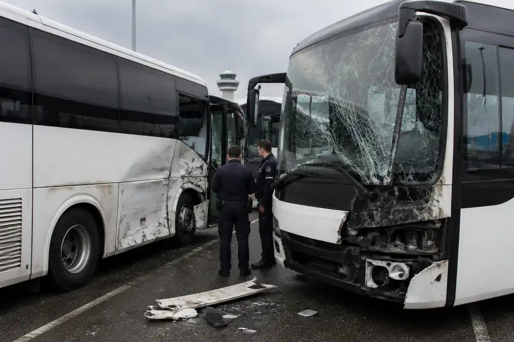 Twee bussen botsen op Schiphol, chauffeur gewond