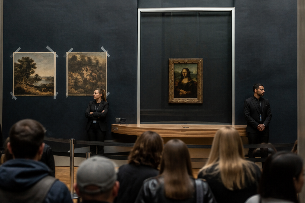 Twee Duitsers opgepakt in Louvre na ophangen nepkunstwerken bij Mona Lisa