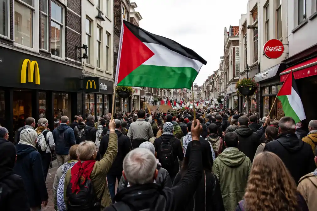 Pro-Palestijnse mars trekt met honderden door binnenstad Leiden