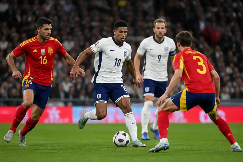 Engeland leidt met 2-1 tegen wereldkampioen Spanje op Wembley