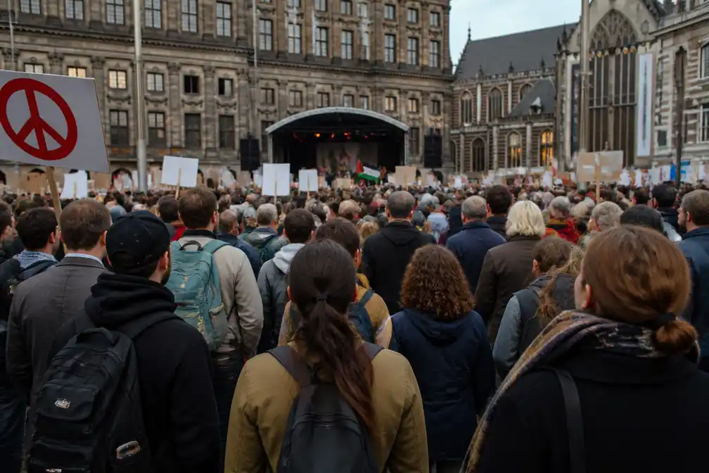 Duizenden bij vredesprotest 'Stop de Oorlogskoorts' op de Dam in Amsterdam