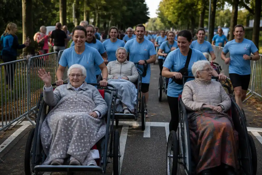 Bewoners woonzorgcentra Lanaken leggen 10 kilometer Maasrun af in loopbuggy's