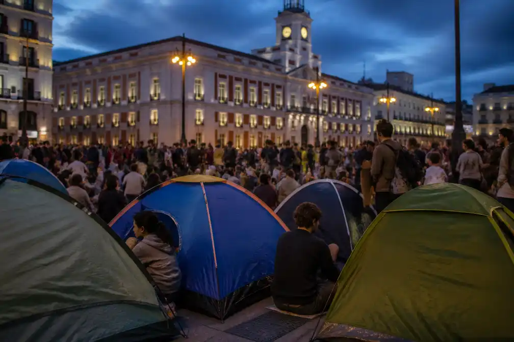 Betogers kamperen tweede nacht op rij in centrum Madrid tegen wooncrisis