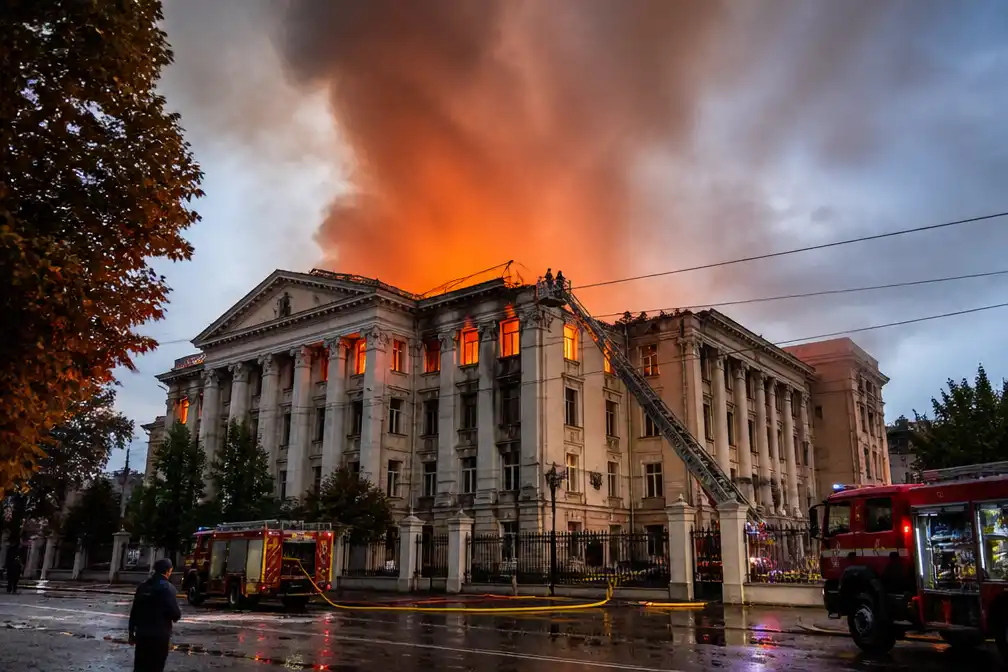 Branden in centrum Kyiv na Russische droneaanvallen, Academie van Wetenschappen getroffen