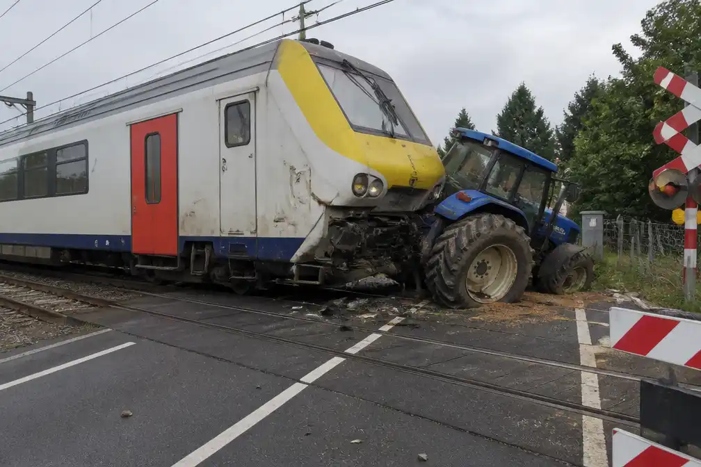Trein rijdt tractor aan op overweg in Hasselt; geen gewonden