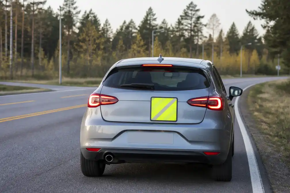 Finland verplicht geelgroen bord achterop voor jonge automobilisten
