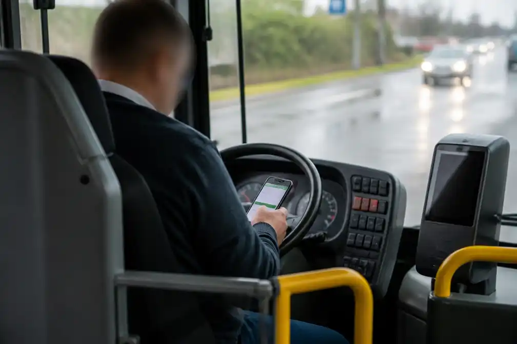 Chauffeur van De Lijn gefilmd met gsm achter het stuur op buslijn 851 in Anzegem