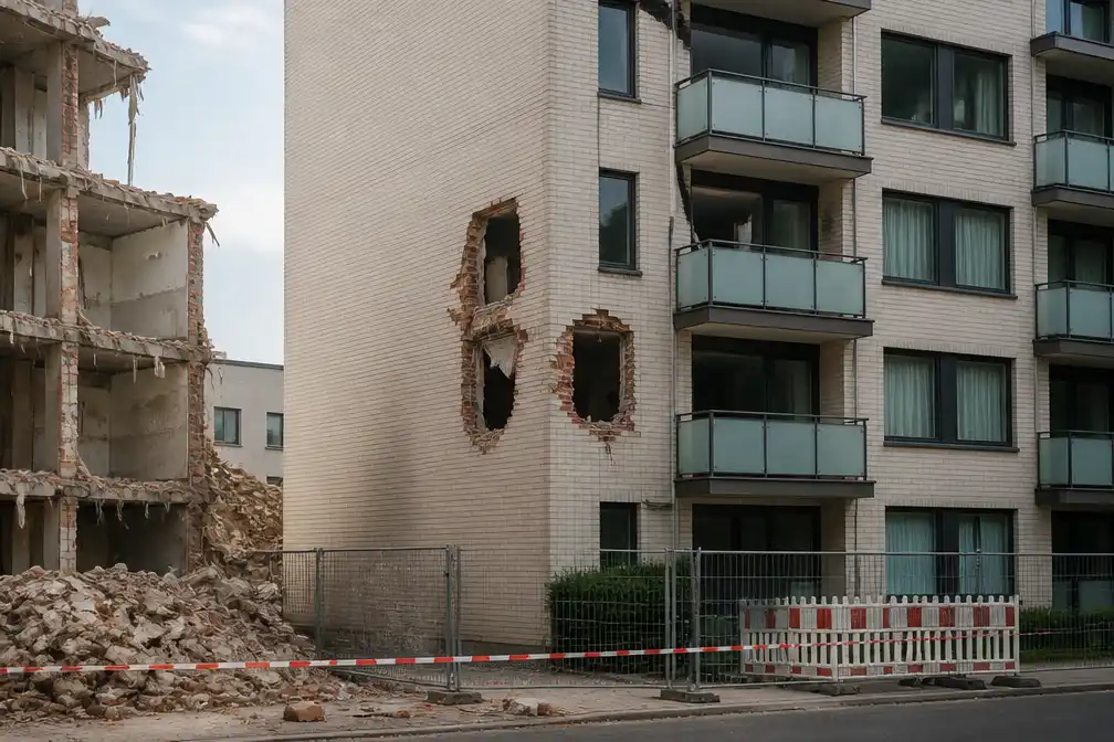 Appartementsgebouw aan Franchommelaan volledig ontruimd na gaten in muur door sloopwerken