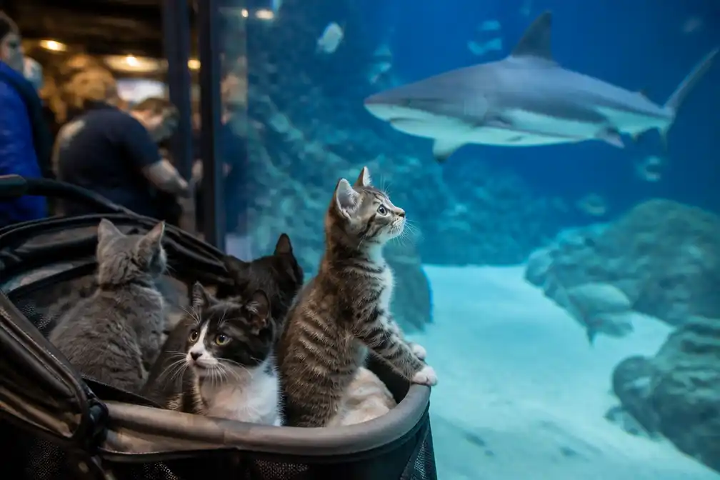 Weeskittens krijgen rondleiding in aquarium Minnesota voor socialisatie en adoptie