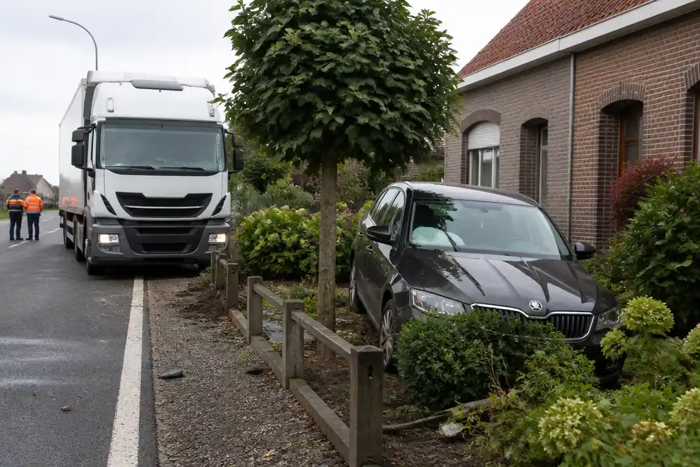 Vrouw (60) gewond nadat auto in voortuin belandt na botsing met vrachtwagen in Lo