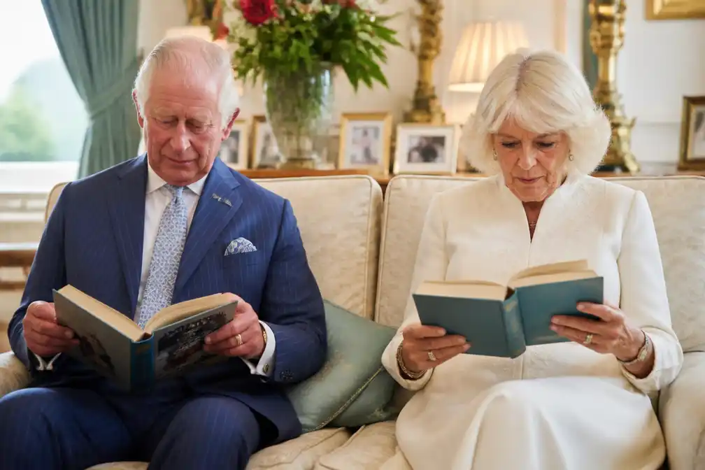 Charles en Camilla lezen graag een boek voor het avondeten