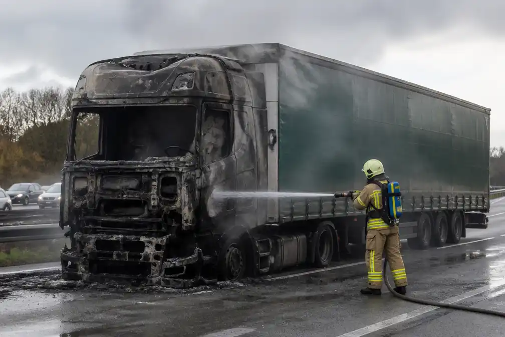Vrachtwagenbrand sluit E34 in Stekene in beide richtingen af