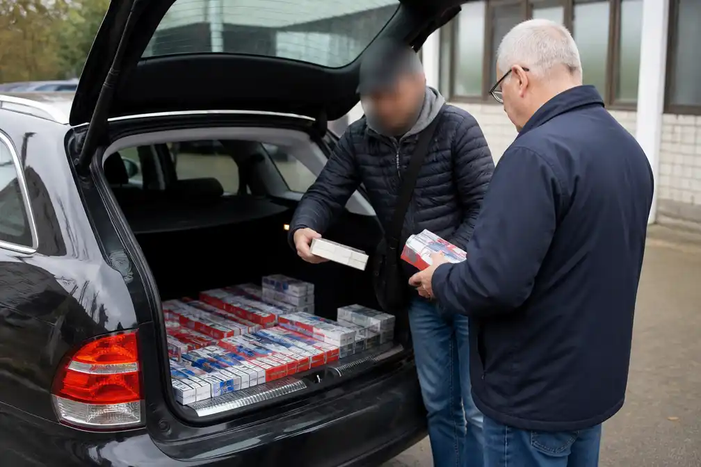 Tabakstaxi brengt Duitse sigaretten naar de grens voor rokers in Bergen
