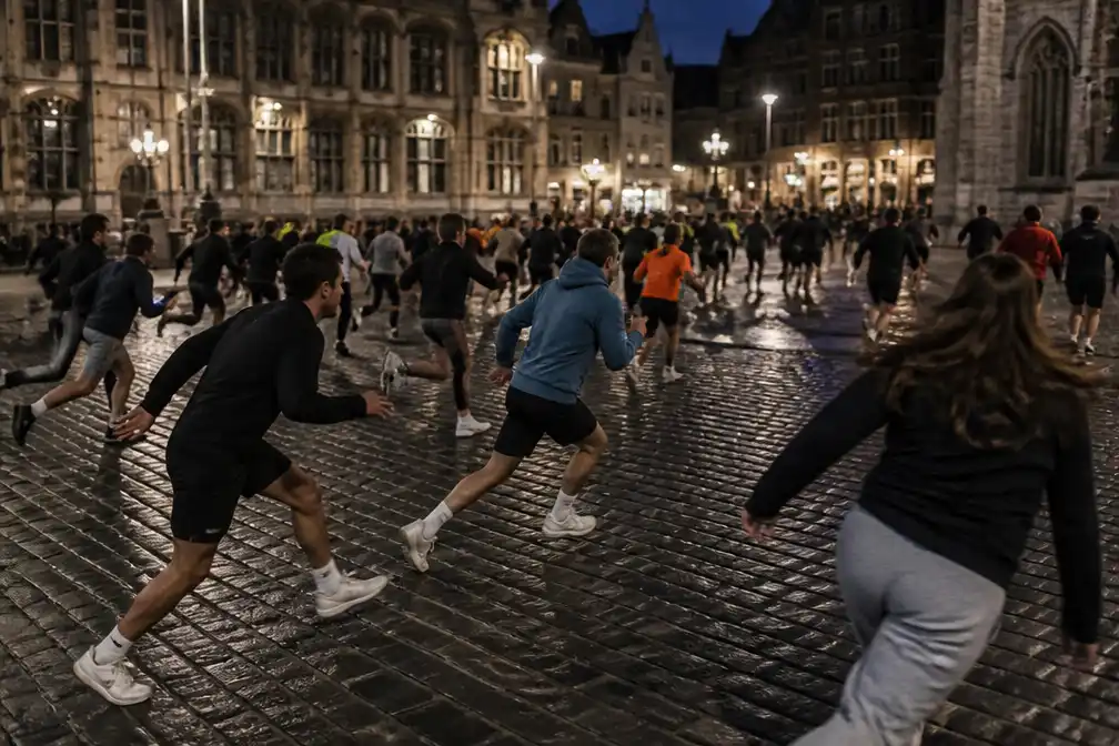 Tweehonderd volwassenen spelen reuzentikkertje in centrum Gent