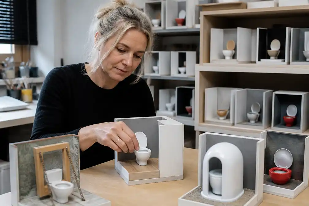 Odette uit Beek maakt miniatuur-wc's op schaal 1:40 voor expositie in Limburg