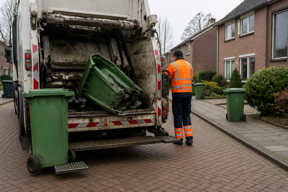 Groene kliko Hengeloër 'opgegeten' door vuilniswagen