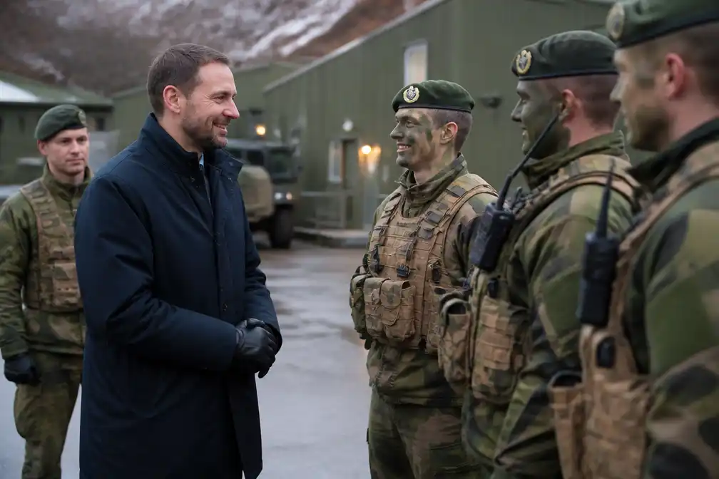 Noorse koning Haakon bezoekt strijdkrachten bij grensstation Jarfjord
