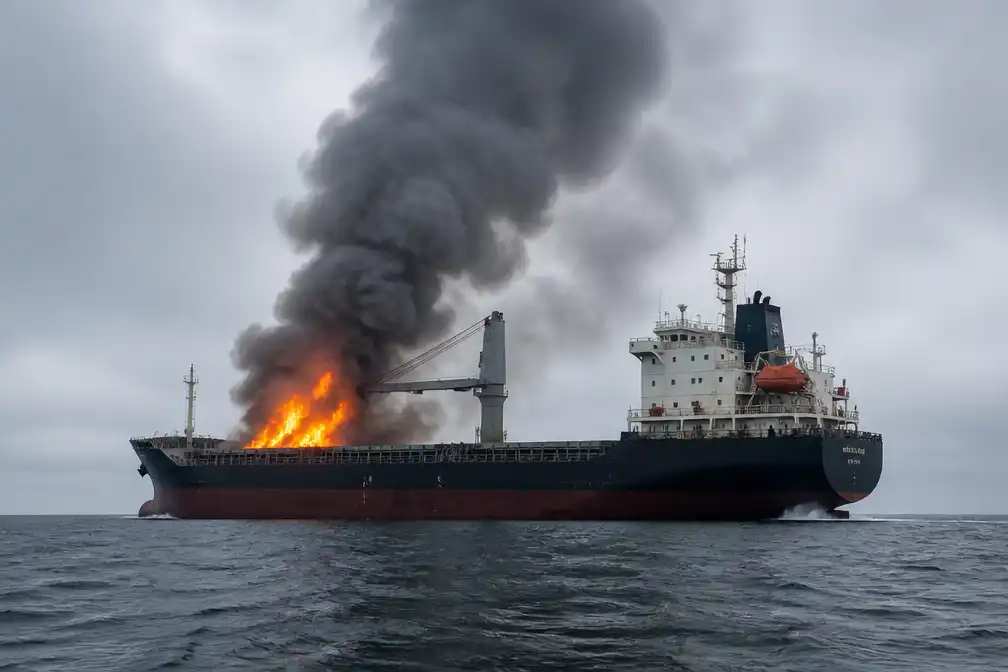 Brand op vrachtschip voor anker in Roemeense Zwarte Zee-wateren
