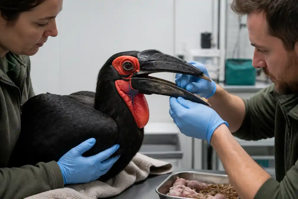 Zuidelijke hoornraaf in Artis krijgt eerste volledig 3D-geprinte snavel ter wereld
