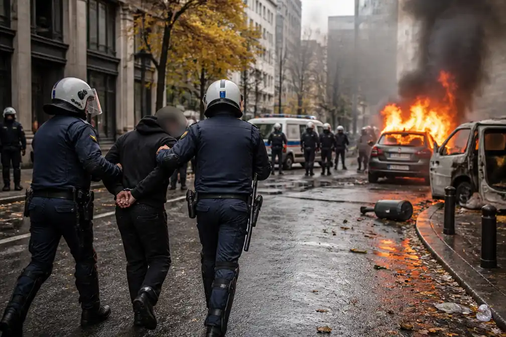 Brusselse politie meldt tien arrestaties en drie uitgebrande wagens bij onderwijsprotest
