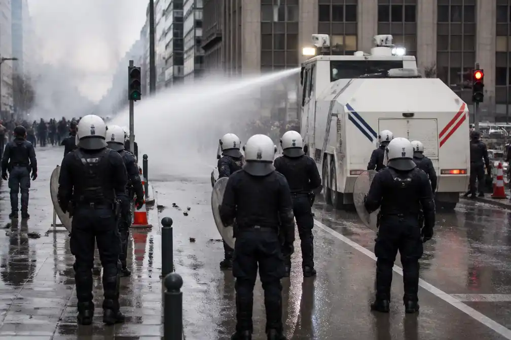 Politie Brussel beëindigt gewelddadige betoging, rust keert terug in België