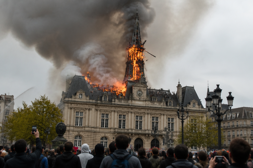 Torenspits stadhuis Limoges stort in na brand tijdens protesten