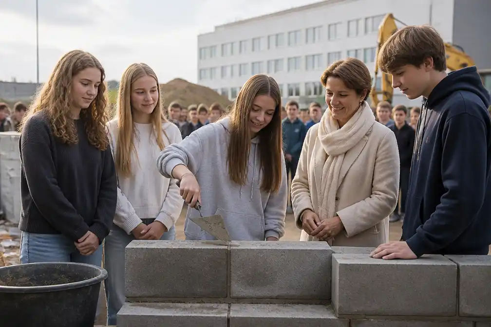 Leerlingen NOVA campus Barnum leggen eerste steen voor nieuwe school in Roeselare